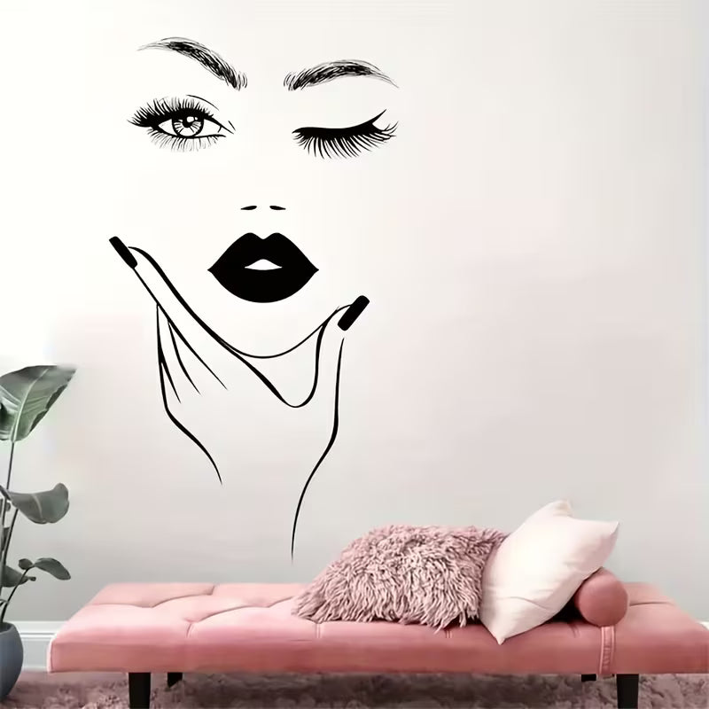 1pc Contemporary Geometric Female Face Art Wall Sticker