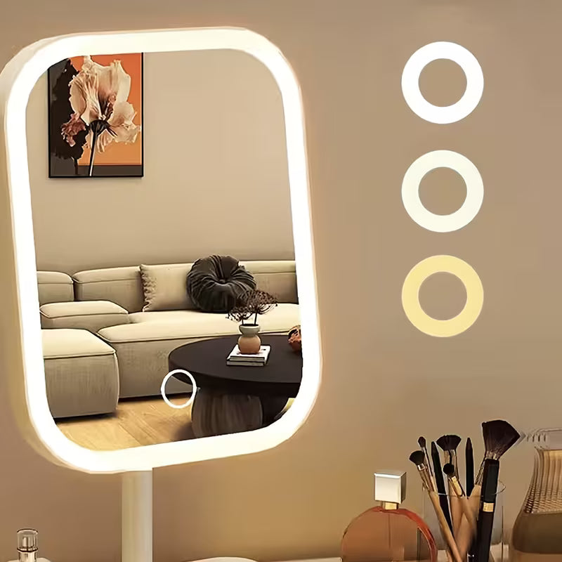 LED Makeup Mirror, Rechargeable Desktop Vanity Mirror with Lights, 3 Light Modes, Touch