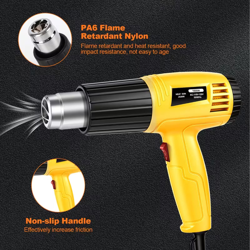 1600W Heat Gun, Dual Temperature Settings Hot Air Gun with 4 Nozzle Attachments