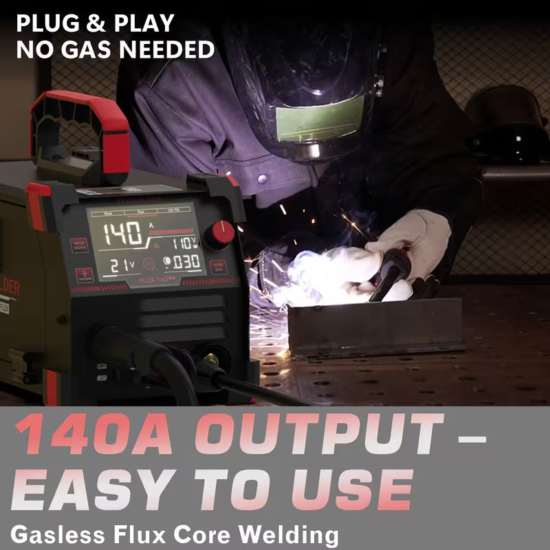 110V 140Amp Gasless MIG Welder, Flux Core MIG & Stick Welding Machine with Digital Display