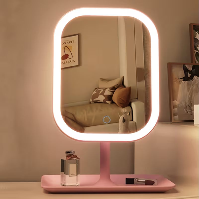 LED Makeup Mirror, Rechargeable Desktop Vanity Mirror with Lights, 3 Light Modes, Touch