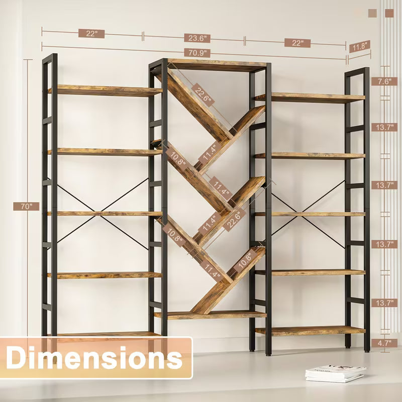 Spacious Wooden Bookcase Measuring 70.9" X 70", Wooden