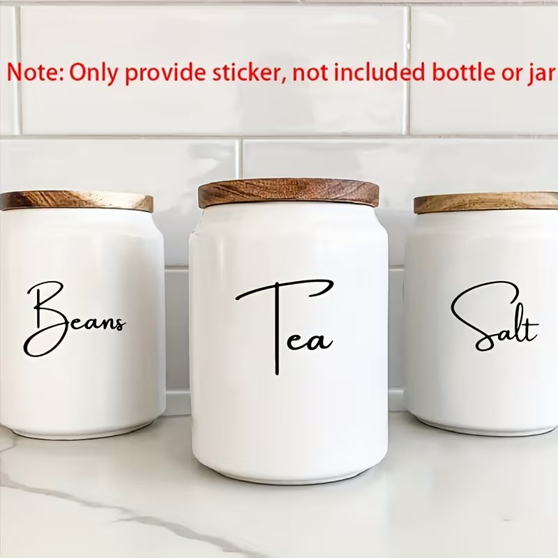 1 Set of 8pcs Vinyl Kitchen Bottle Labels | Suitable for Tea, Coffee, Sugar, Baking, and Salt