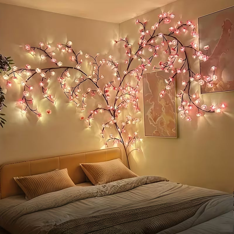 HOTU Cherry Blossom Vine String Lights, Featuring 36/48 LED Bulbs And 36/48 Cherry Blossom