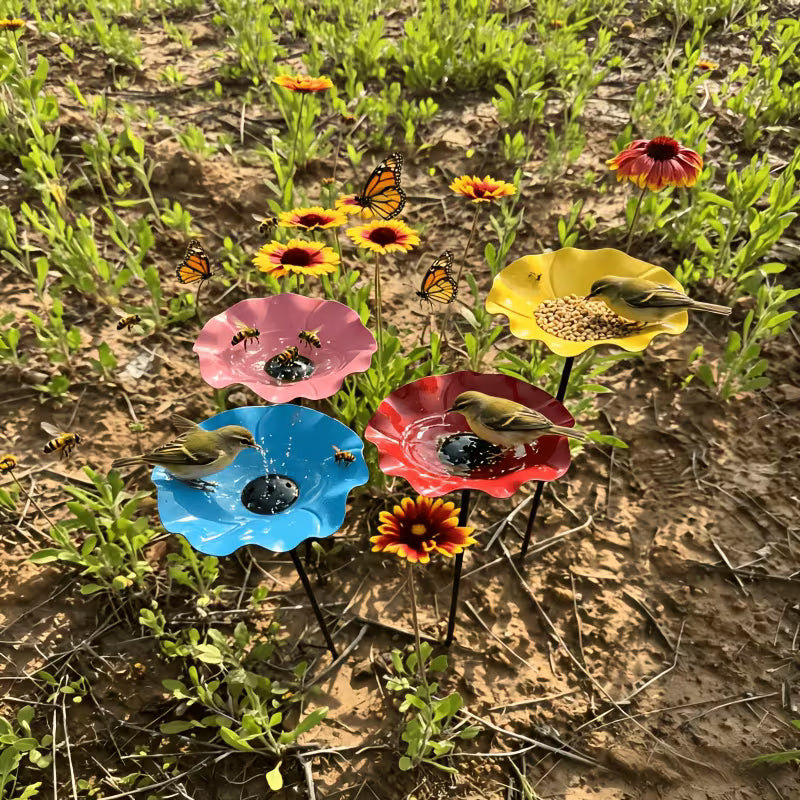 1 Metal Flower Bird Bath, a Metal Floral Bird Bath and Pollinating Insect Watering Station That You