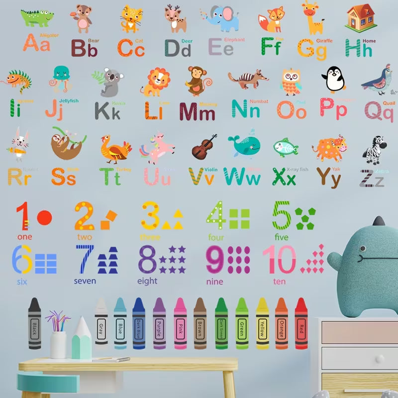 Cartoon Animal Number Letter Literacy Wall Sticker, Room Kindergarten Classroom Bedroom Living