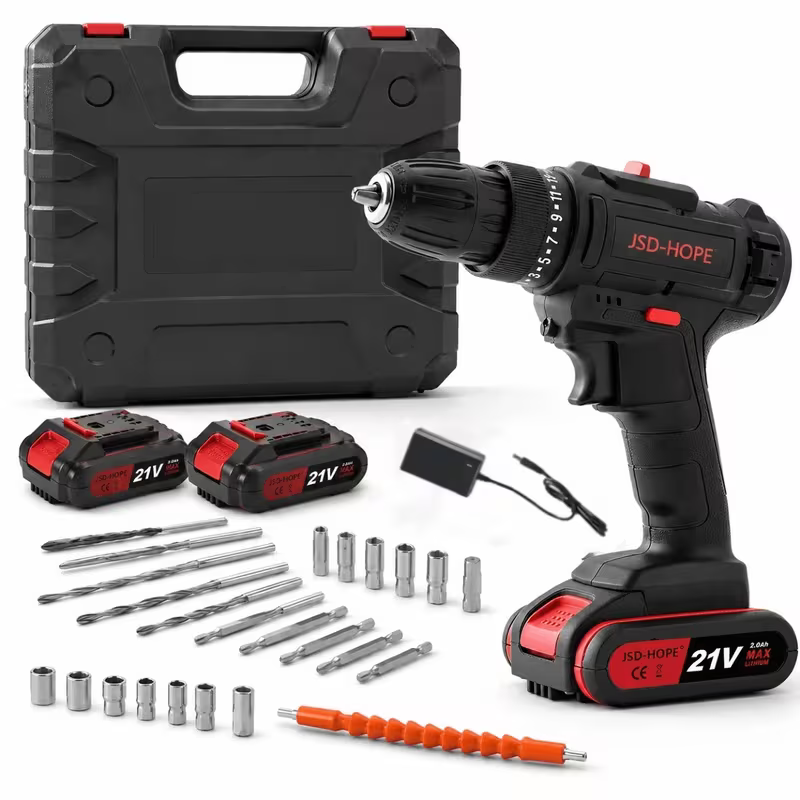 21V Cordless Drill Set, 90Nm High Torque 2-Speed Lithium Drill with 18+1 Torque Settings