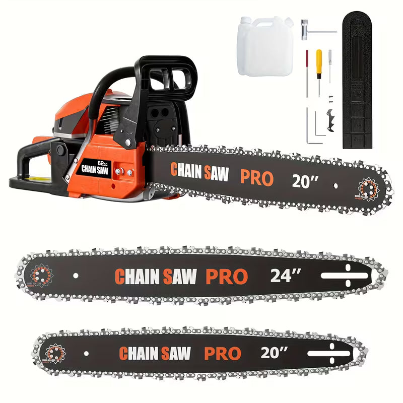62CC Professional Chainsaw with 20 Inch, 22 Inch, 18 Inch, And 24 Inch Options