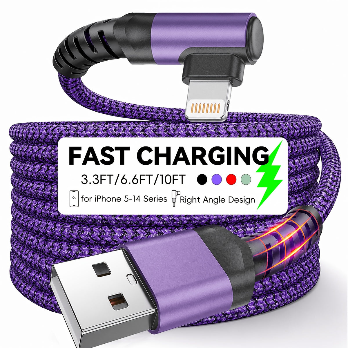 Binboom Right Angle Fast Charging Cable for iPhone Charger Nylon