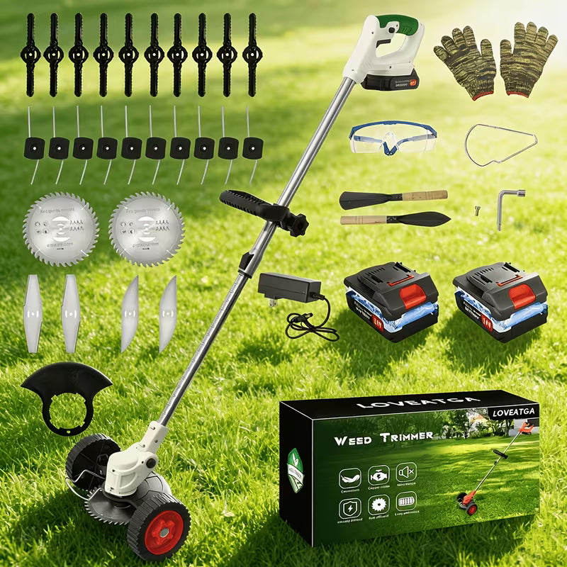 Electric Grass Trimmer Cordless 24V, 200W High Torque Motor 11000 RPM, 2 Lithium Ion Batteries