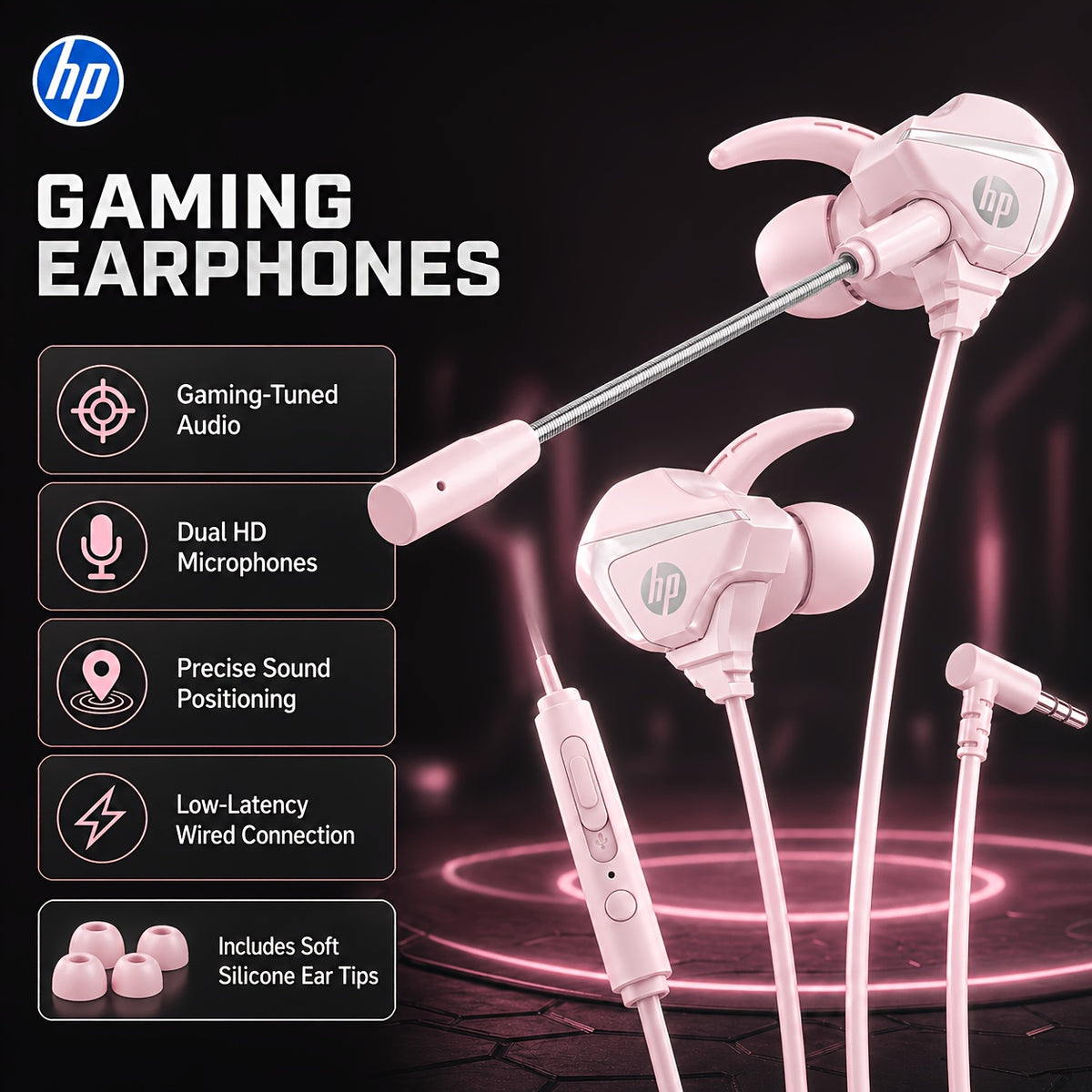 HP Wired Earbuds 3.5mm Gaming Headphones with Dual Microphones