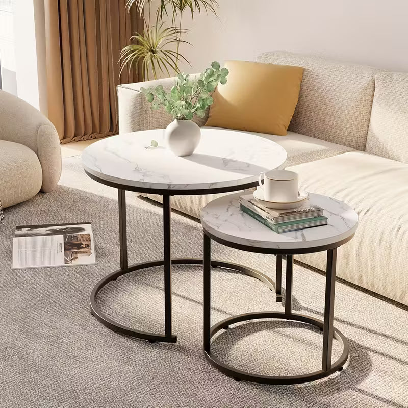 Set of Two Circular Nesting Tables, White