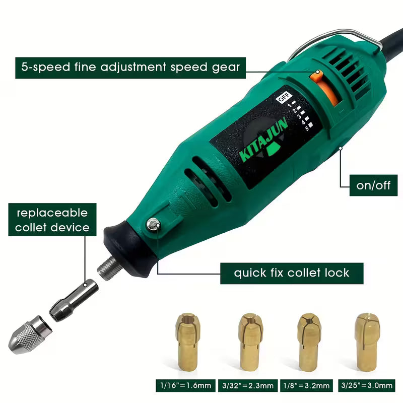 Rotary Tool Kit, 5 Speed Adjustments 10000-37000RPM, Equipped Set