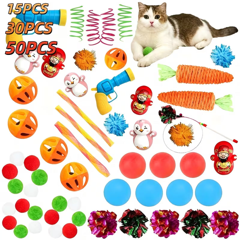 15/30/50-Piece Cat Toys Plastic