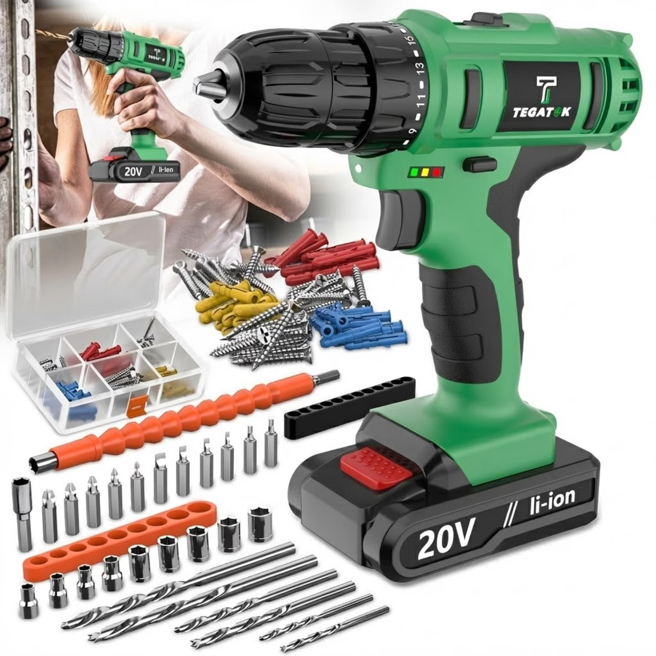 20V Industrial Electric Cordless Impact Drill, Drilling Concrete Walls, Powerful Performance