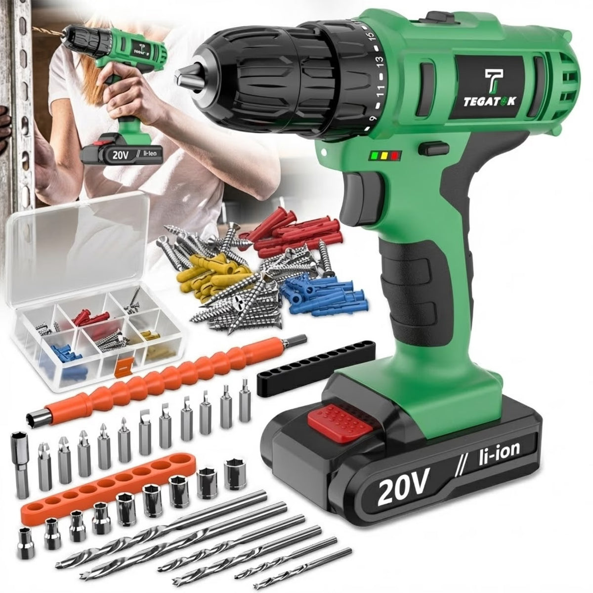 20V Industrial Electric Cordless Impact Drill 3 Torque Setting