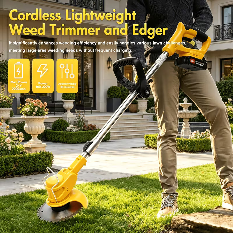 24V Cordless Grass Trimmer Weed Wacker, 200W Pure Copper Motor 11000 RPM, 2x 2. 0Ah Batteries