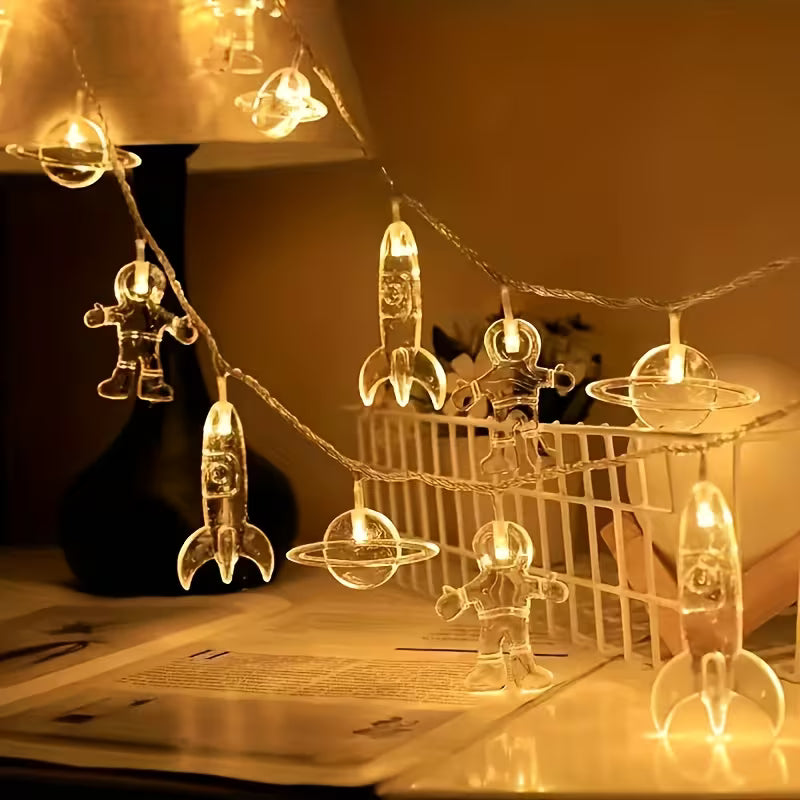 Space String Light with Astronaut, Rocket, and Planet Pendants