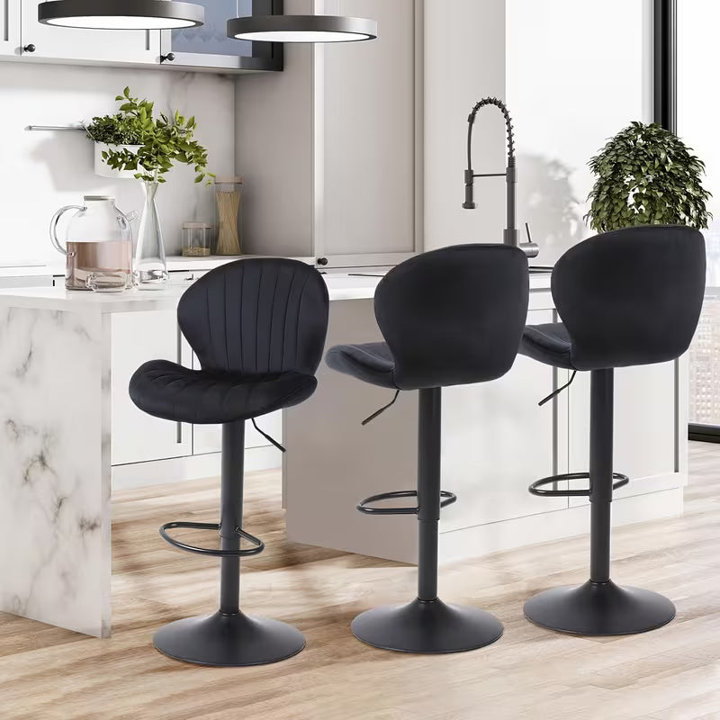 Classic Bar Stools (2/3pcs), Velvet Height Adjustable Swivel Set, Velvet, Black