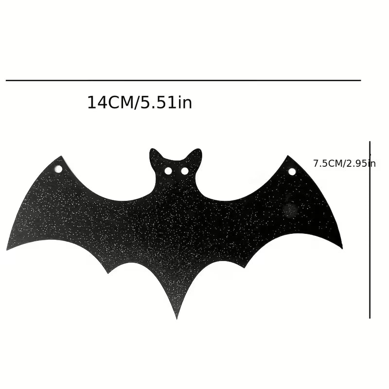 Black Shiny Bat Wreath Banner Halloween Party Decoration Hanging Ornament, Black