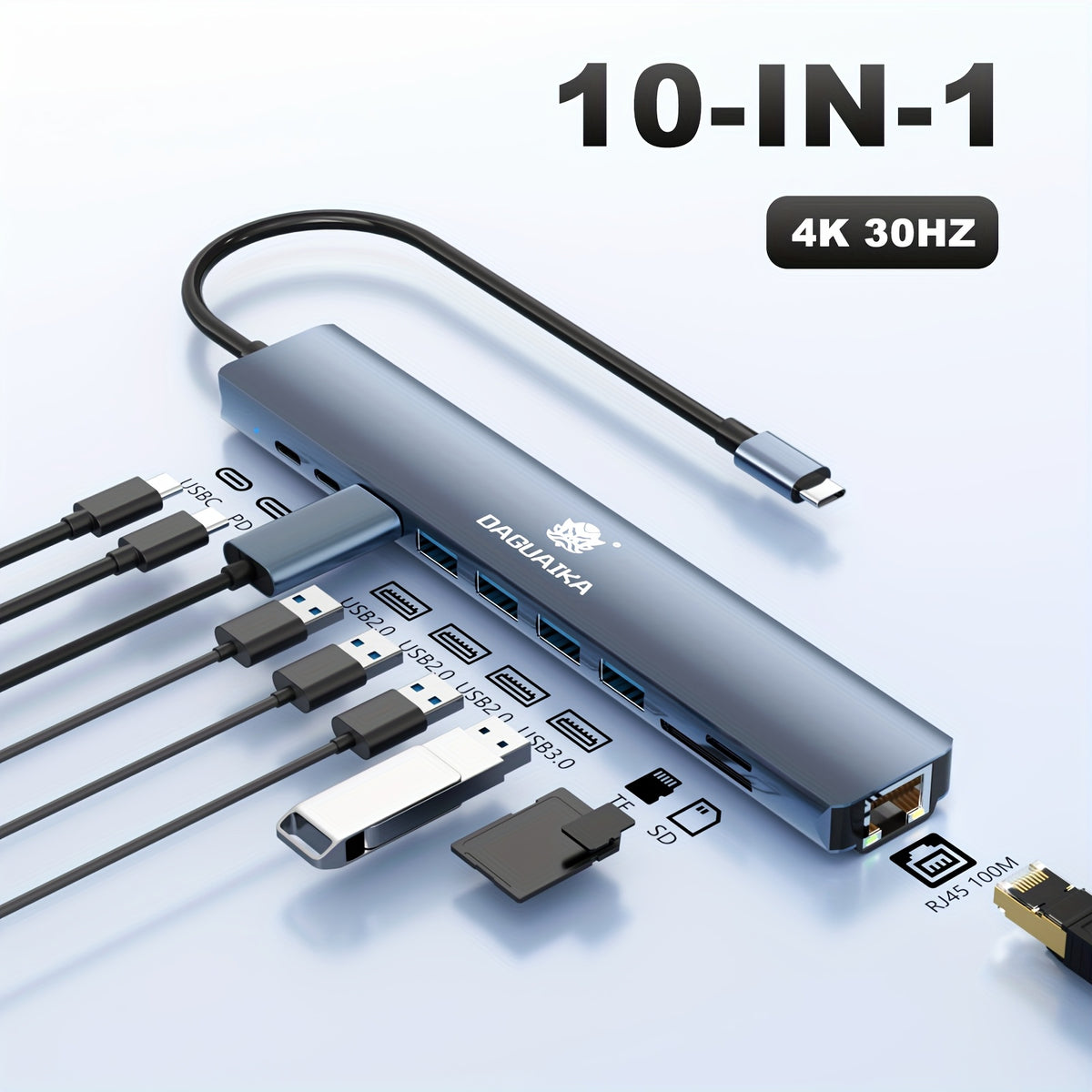 USB C Hub Ethernet HDTV Adapter 10-in-1 Laptop Docking Station with 4K