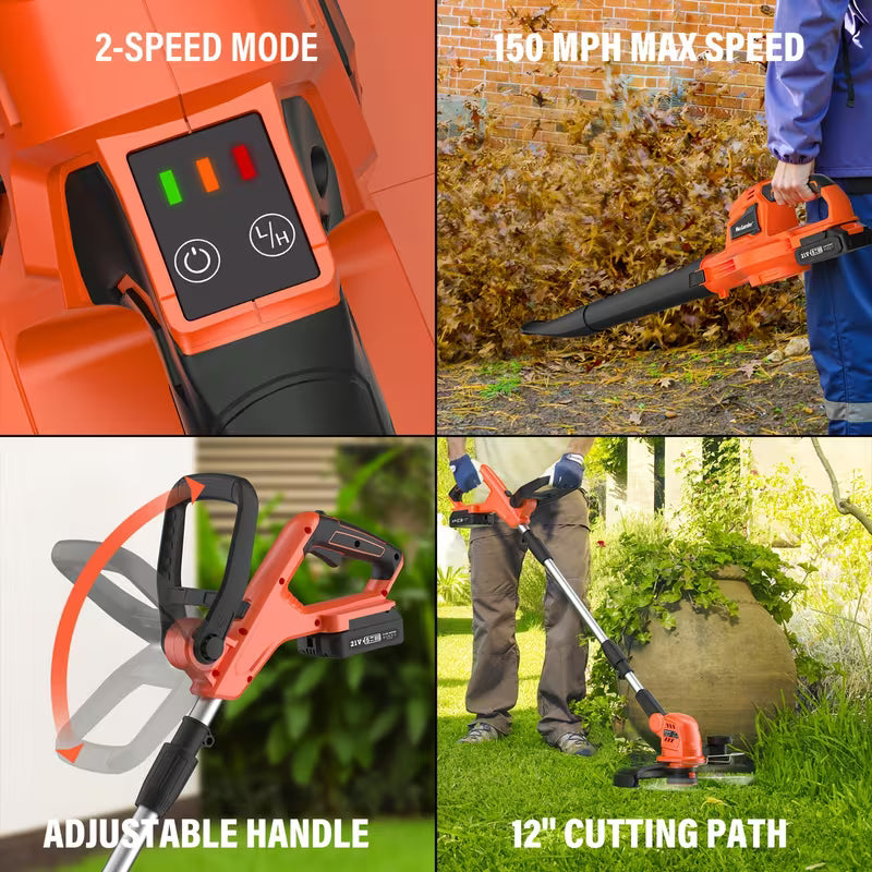 20V Cordless Weed Wacker/Edger and Leaf Blower Combo Set