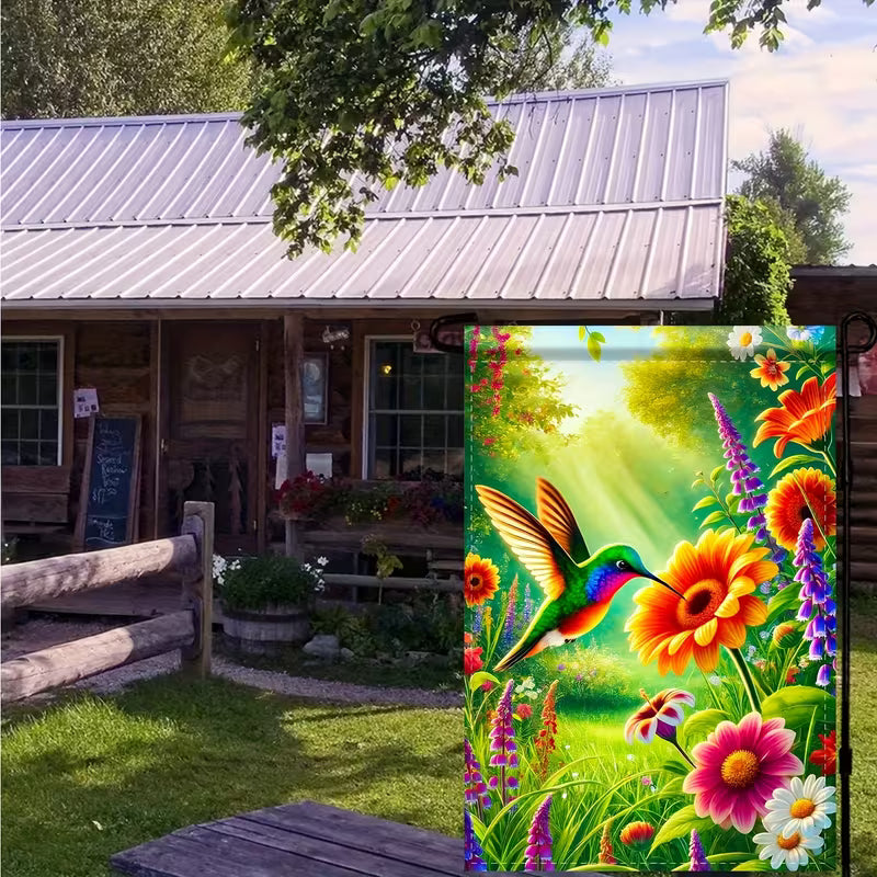Vibrant Hummingbird Garden Flag - Polyester Outdoor Decor Set, Polyester