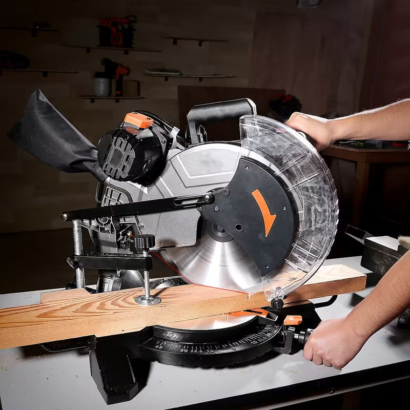 12" Blade 15Amp Sliding Compound Miter Saw, 3800 RPM, Double-Bevel 45° & Dual Miter 45°