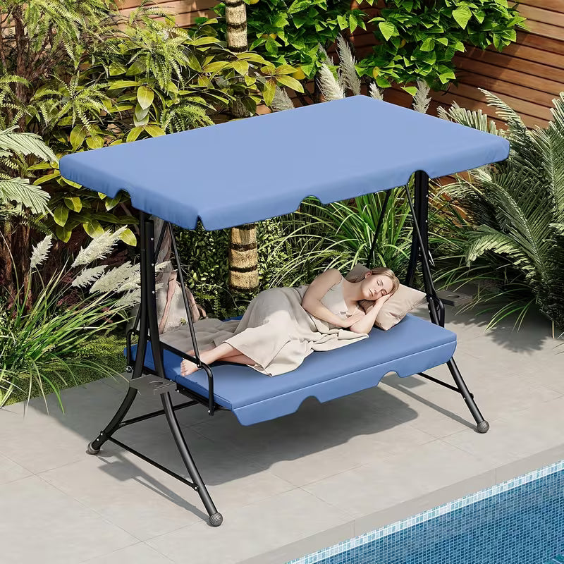 2-in-1 Outdoor Patio Swing 3-Seat Porch Swing with Adjustable Canopy And Removable Cushions