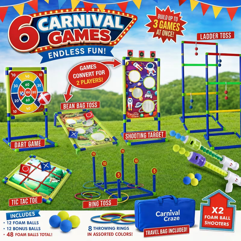 6-In-1 CARNIVAL CRAZE Games Set for Kids 5+– Ring Toss