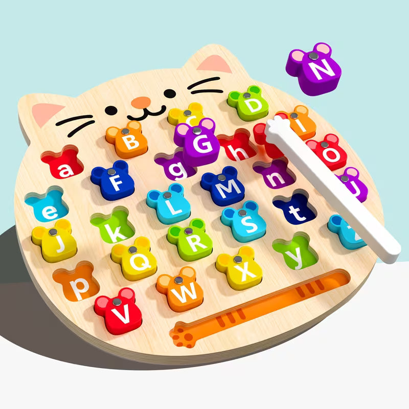 Wooden Cartoon Puzzle Board and Letter Block Type Toy