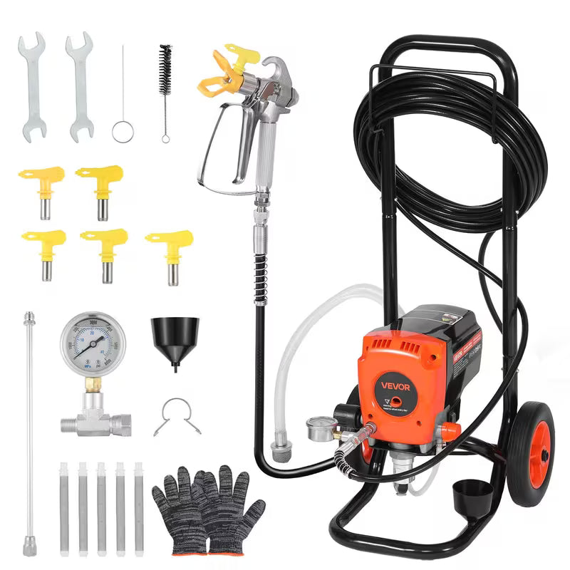 VEVOR Stand Airless Paint Sprayer, 650W/900W, 3000PSI High Pressure Airless Sprayer with Cart