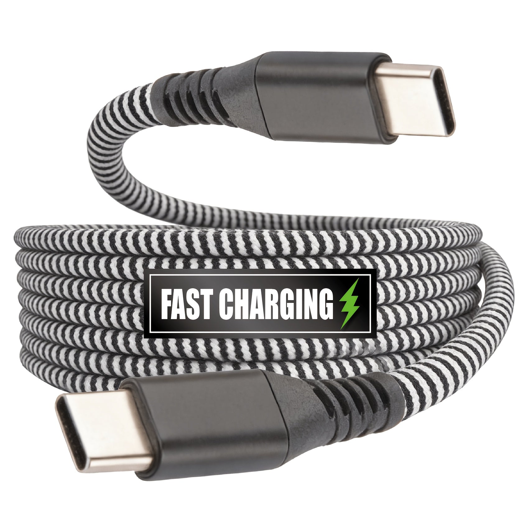 60W PD USB-C to USB-C Cable Nylon Braided Black Gray, Black