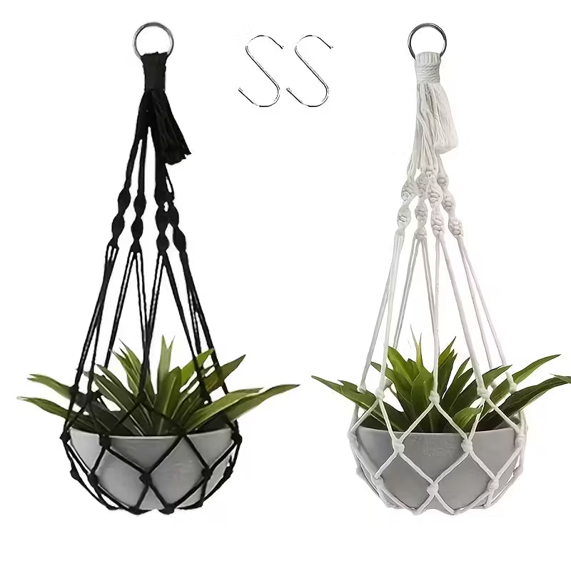 2-Piece Bohemian Hand-woven Plant Hangers Suitable for Indoor/outdoor