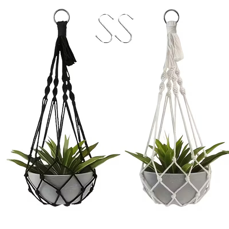 2pcs Bohemian Hand-Woven Plant Hangers Suitable for Indoor/Outdoor Use, Fabric Hanging Flower