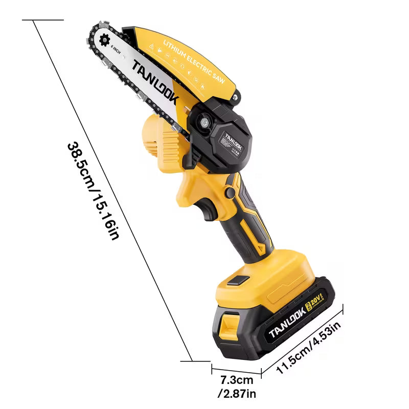 Mini Chainsaw 6-Inch Cordless Battery Indicator- Handheld Electric Battery Powered Hand Chainsaw