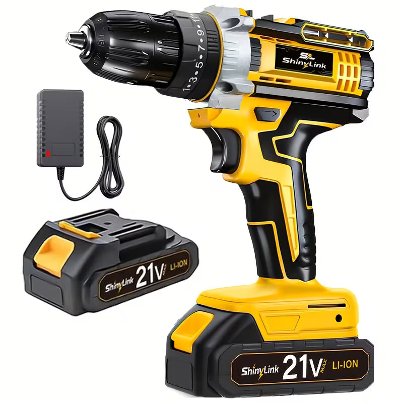 21V Home Multi-Purpose Cordless Drill Tool Set - Rechargeable Cordless Drill Toolbox Set