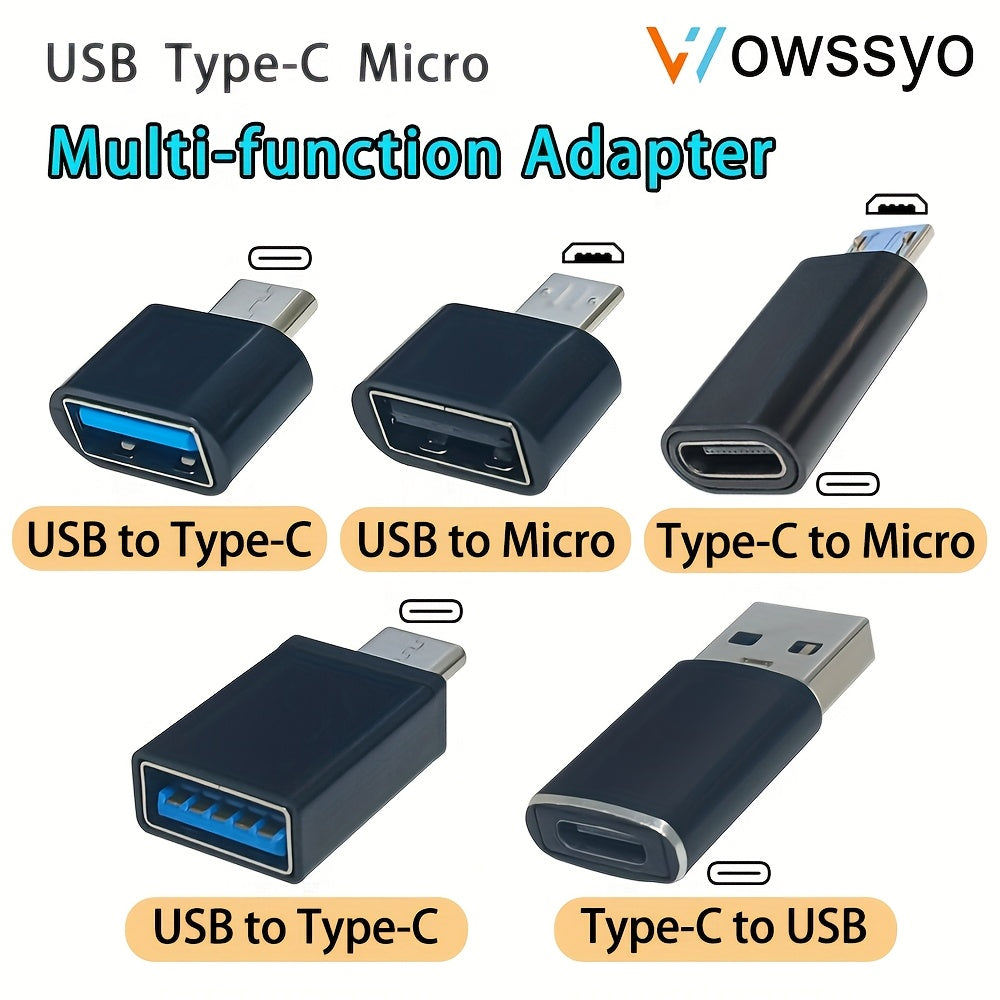 Wowssyo 1/2/5/6 Pack Usb/Type-C/Micro Interface Multifunctional Adapter, Mobile Phone OTG Set