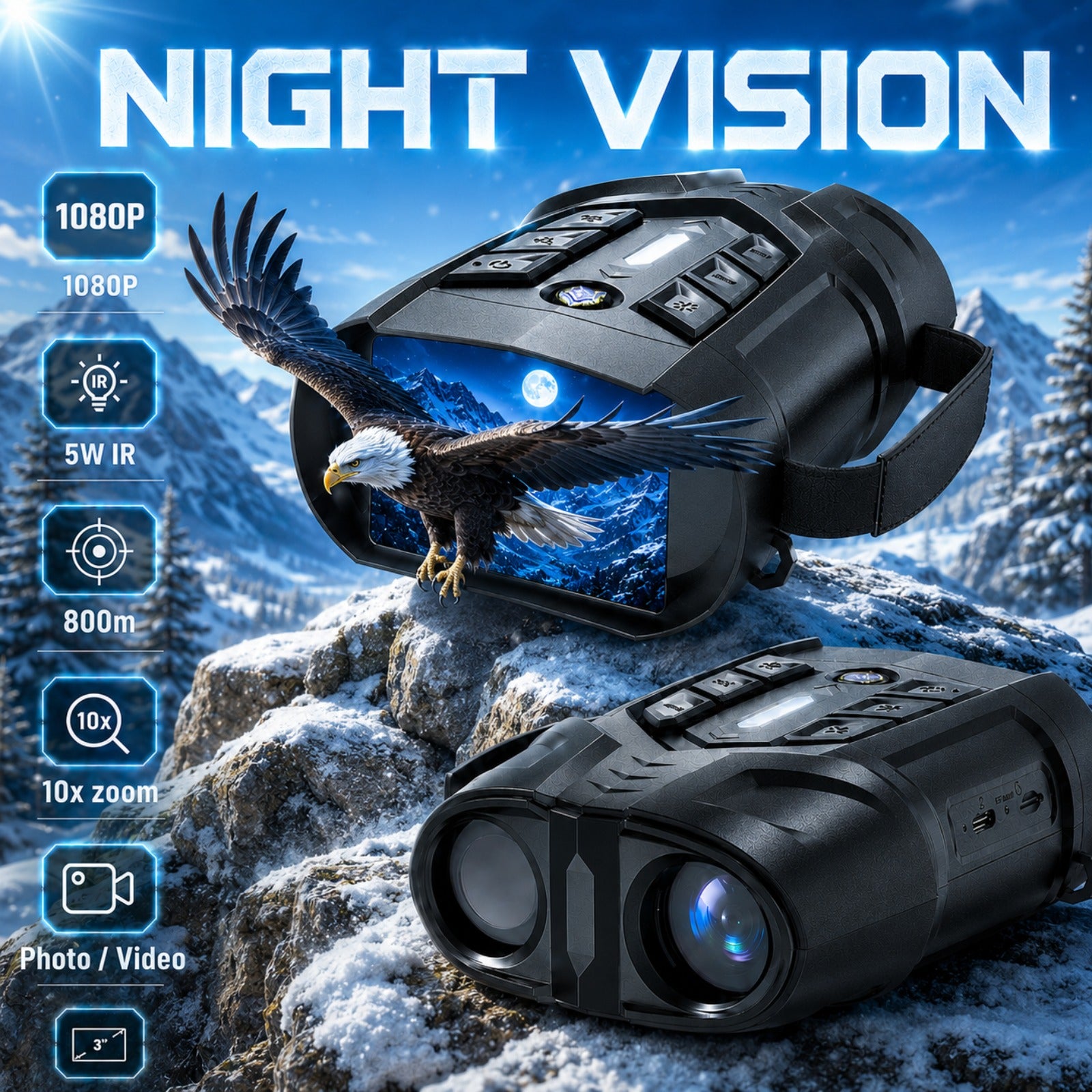 Night Vision Binoculars - 5W IR Night Vision Goggles