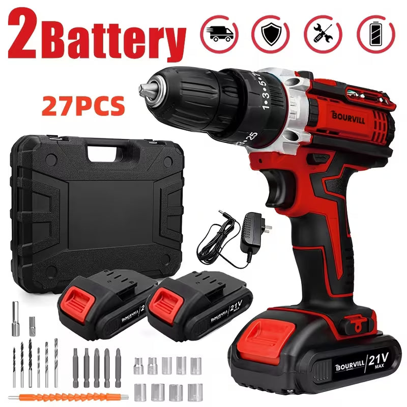 Tool Set - 127/27pcs Electric Drill Bit Set. Lithium-Ion Battery Rechargeable Drill