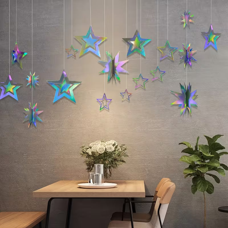 Set of 8 Shimmering Star Garlands for Decoration