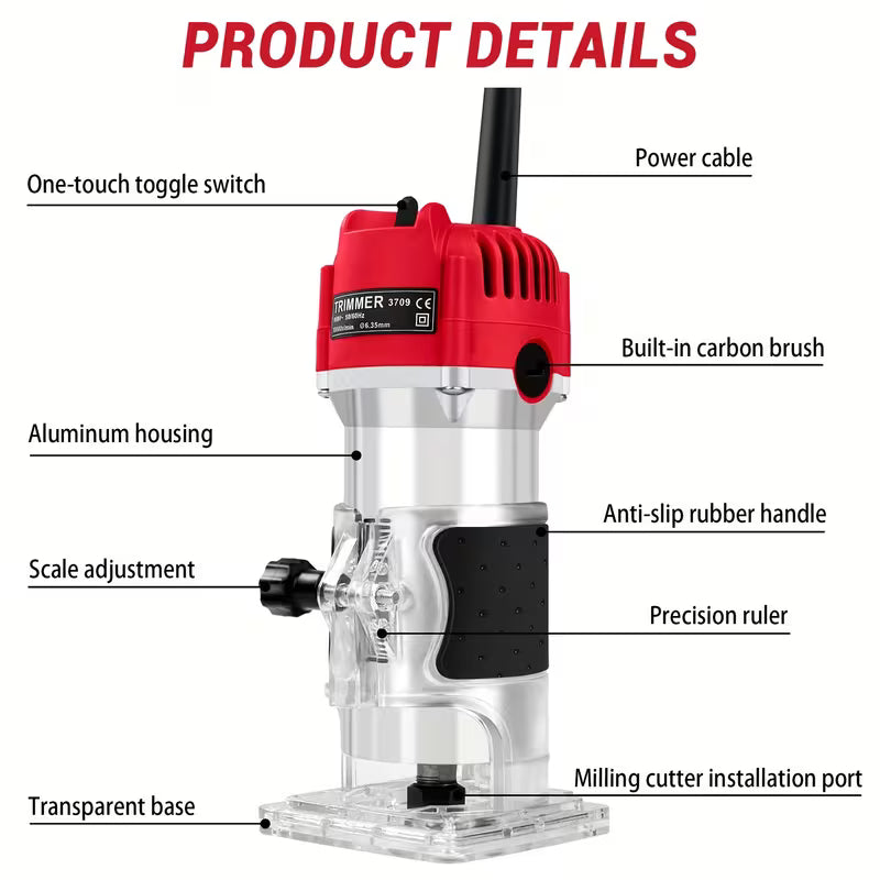 800W Compact Wood Router, 30000r/min Heavy-Duty Electric Wood Router