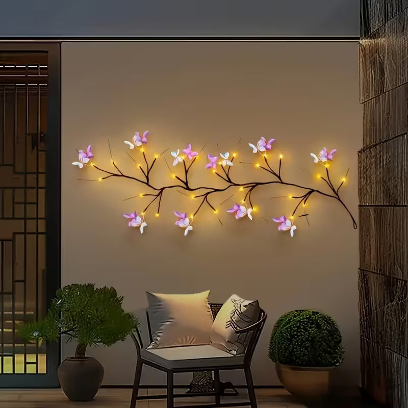 1pc 50-Light Rattan String Light (30 LEDs + 20 Butterflies), USB Powered, 8 Lighting Modes.