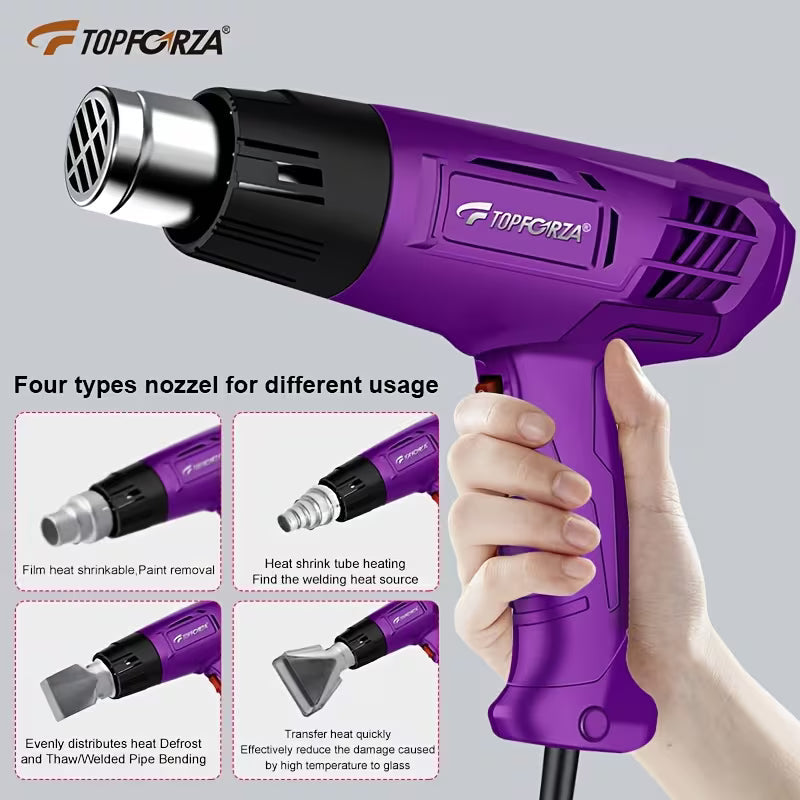 TOPFORZA Heat Gun Industrial Electric Hot Air Gun Hot Air Gun Kit Dual Temperature Settings Car