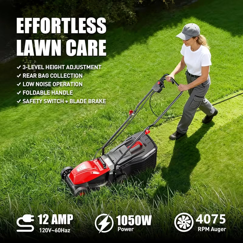 14-Inch 120V Electric Lawn Mower, 1050W Corded Yard