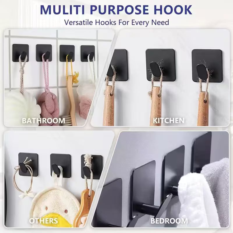 4pcs Free Punching Bathrobe And Towel Hook, Easy Black Wall Hook, Easy to Install, Suitable