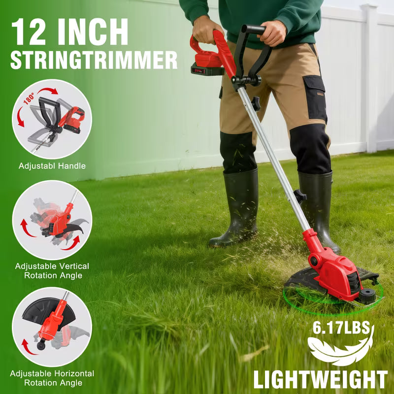 12-Inch Red Cordless String Trimmer Grass Trimmer 90, Red