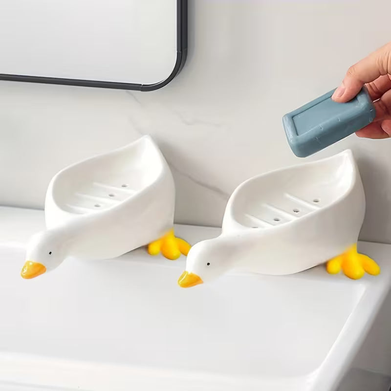 Yellow and White Duck-shaped Soap Dish, White