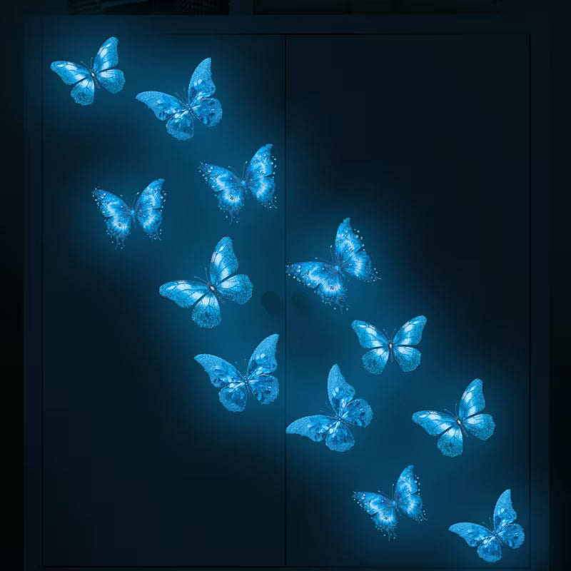 12pcs of Glowing Butterfly Wall Stickers, Luminous Butterfly Wall Decals in Sky Blue