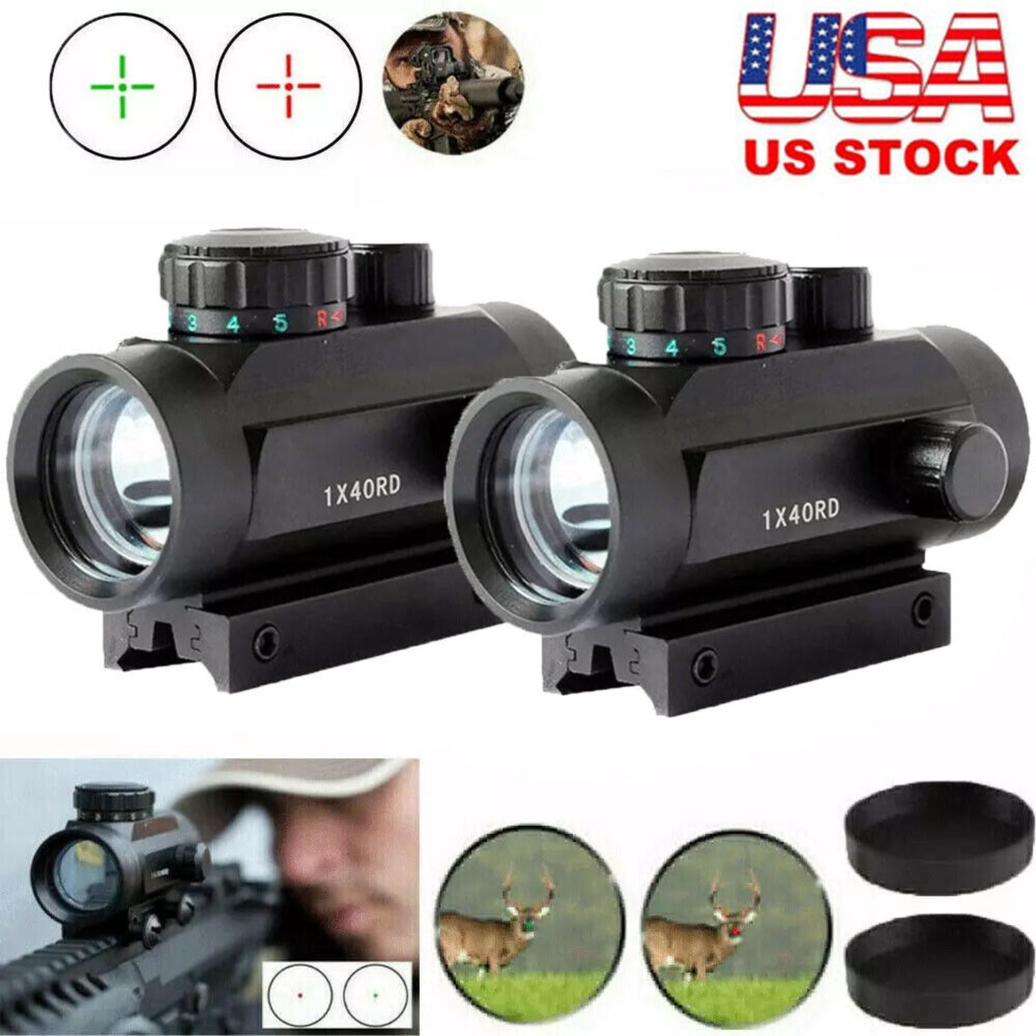 Type Optics Red Green Dot Sight Scope Picatinny 1x40 Rail, Red